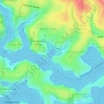 Tambourine Bay topographic map, elevation, terrain