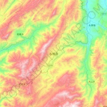 Yongde topographic map, elevation, terrain