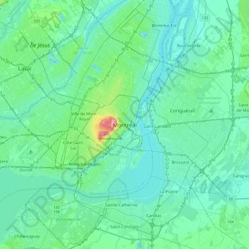 Montréal topographic map, elevation, terrain