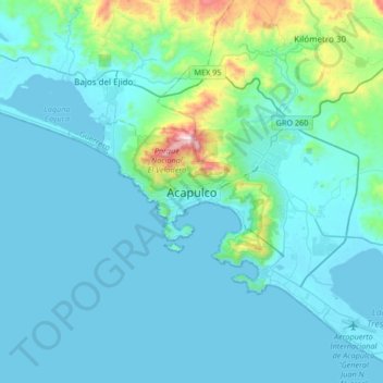 Acapulco topographic map, elevation, terrain
