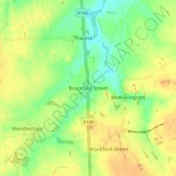 Brockford Street topographic map, elevation, terrain