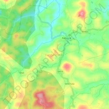 Vandanmedu topographic map, elevation, terrain