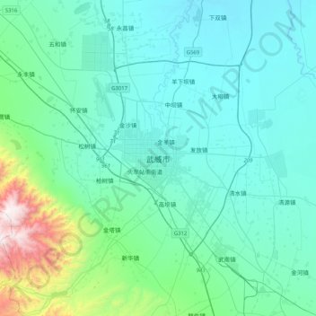 武威市 topographic map, elevation, terrain