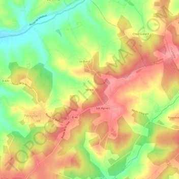 Vérine topographic map, elevation, terrain