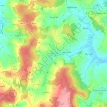 Wolfakirchen topographic map, elevation, terrain