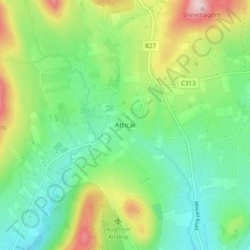 Attical topographic map, elevation, terrain