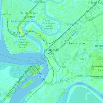 Port Klang topographic map, elevation, terrain