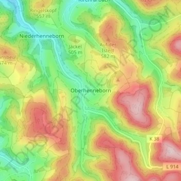 Oberhenneborn topographic map, elevation, terrain