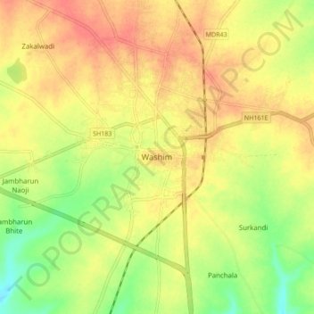 Washim topographic map, elevation, terrain