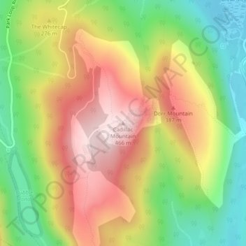 Cadillac Mountain topographic map, elevation, terrain