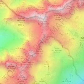 Aiguilles Crochues/Sommet S topographic map, elevation, terrain