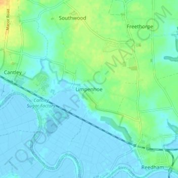 Limpenhoe topographic map, elevation, terrain