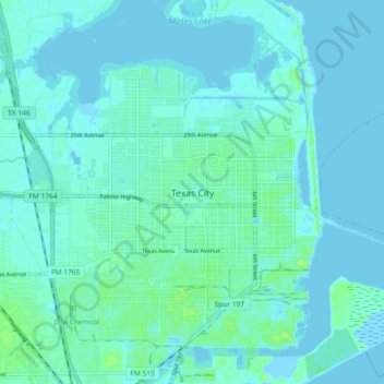 Texas City topographic map, elevation, terrain