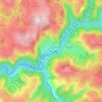 Lanau topographic map, elevation, terrain