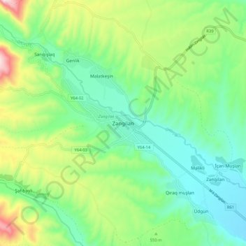 Zangilan topographic map, elevation, terrain