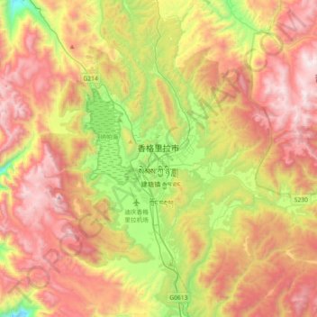 香格里拉市 topographic map, elevation, terrain