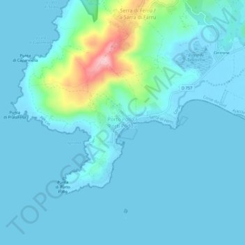Porto Pollo topographic map, elevation, terrain