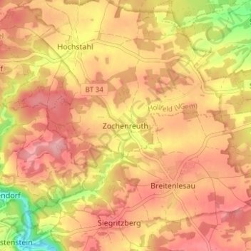 Zochenreuth topographic map, elevation, terrain