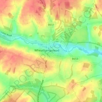 Wheathampstead topographic map, elevation, terrain