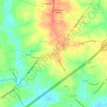 Dinwiddie topographic map, elevation, terrain