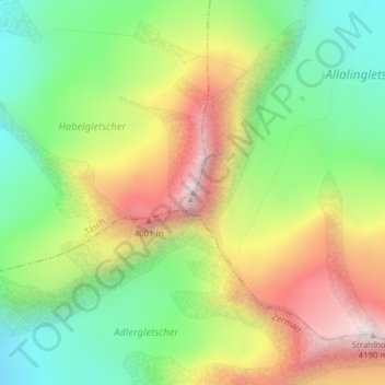 Rimpfischhorn topographic map, elevation, terrain