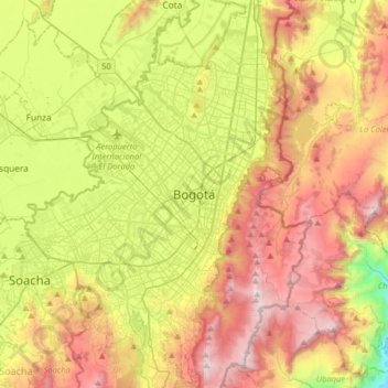 Bogotá topographic map, elevation, terrain