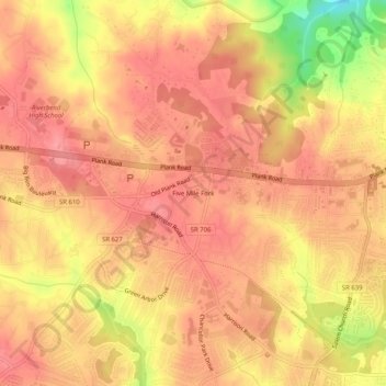Five Mile Fork topographic map, elevation, terrain