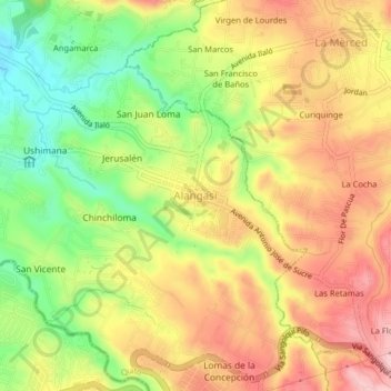 Alangasí topographic map, elevation, terrain