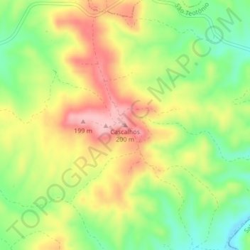Cascalhos topographic map, elevation, terrain