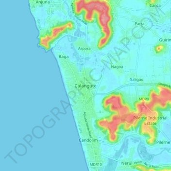 Calangute topographic map, elevation, terrain
