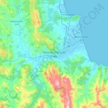 Tétouan ⵜⵉⵟⵟⴰⵡⵉⵏ تطوان topographic map, elevation, terrain