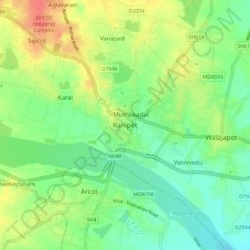 Ranipet topographic map, elevation, terrain