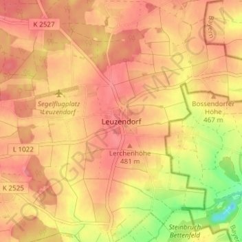 Leuzendorf topographic map, elevation, terrain