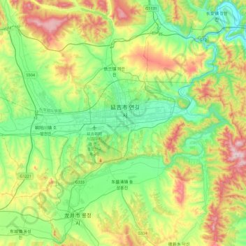 Yanji topographic map, elevation, terrain