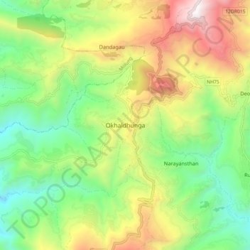 Okhaldhunga topographic map, elevation, terrain