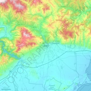 Xanthi topographic map, elevation, terrain