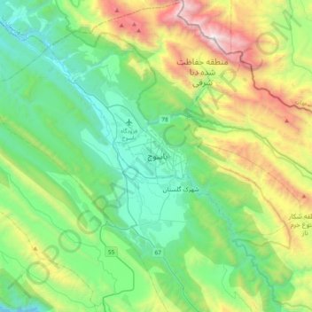 Yasuj topographic map, elevation, terrain