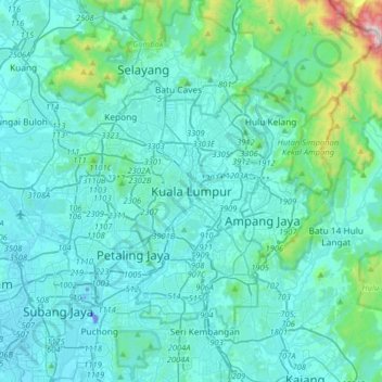 Kuala Lumpur topographic map, elevation, terrain