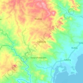 Sibunag topographic map, elevation, terrain