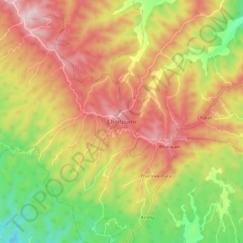 Chintpurni topographic map, elevation, terrain