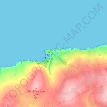 Mwnt topographic map, elevation, terrain