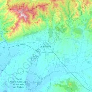 Komotini topographic map, elevation, terrain