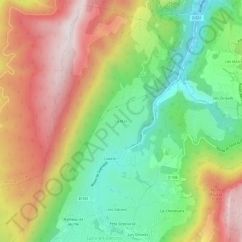Le Mas topographic map, elevation, terrain
