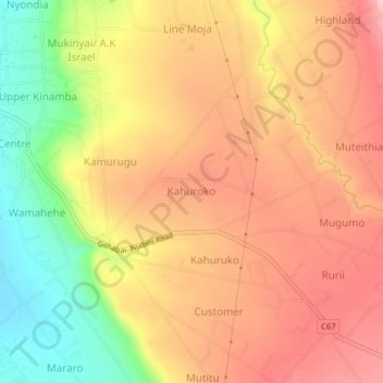 Kahuroko topographic map, elevation, terrain