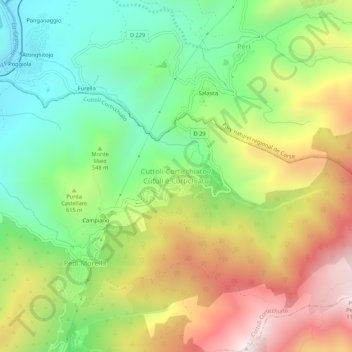 Cuttoli-Corticchiato topographic map, elevation, terrain