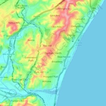 Durban North topographic map, elevation, terrain