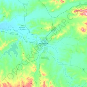 Warwick topographic map, elevation, terrain