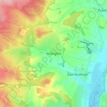 Yettington topographic map, elevation, terrain