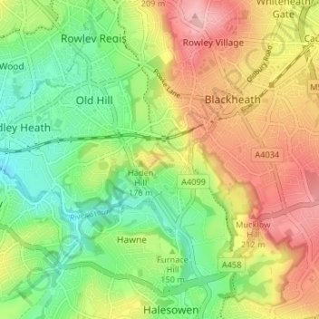 High Haden topographic map, elevation, terrain