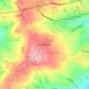 Emley Moor topographic map, elevation, terrain